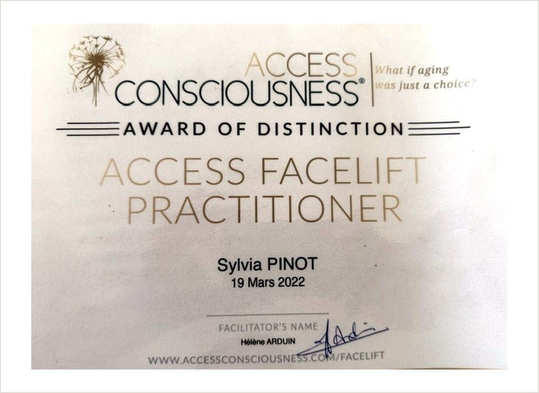 Certificat Access Facelift Practitioner décerné à Sylvia Pinot le 19 mars 2022
